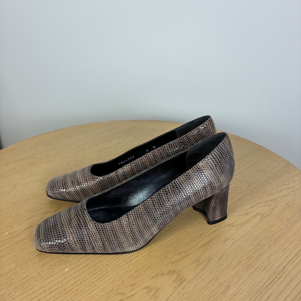 Stuart Weitzman Lizard Embossed Leather Square Toe Block Heel Pumps Women's 6 - Picture 4 of 8